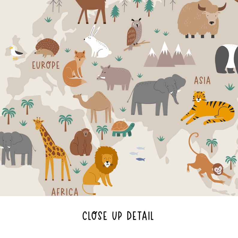 Kids World Map Printable Playroom Animal World Map Gender - Etsy