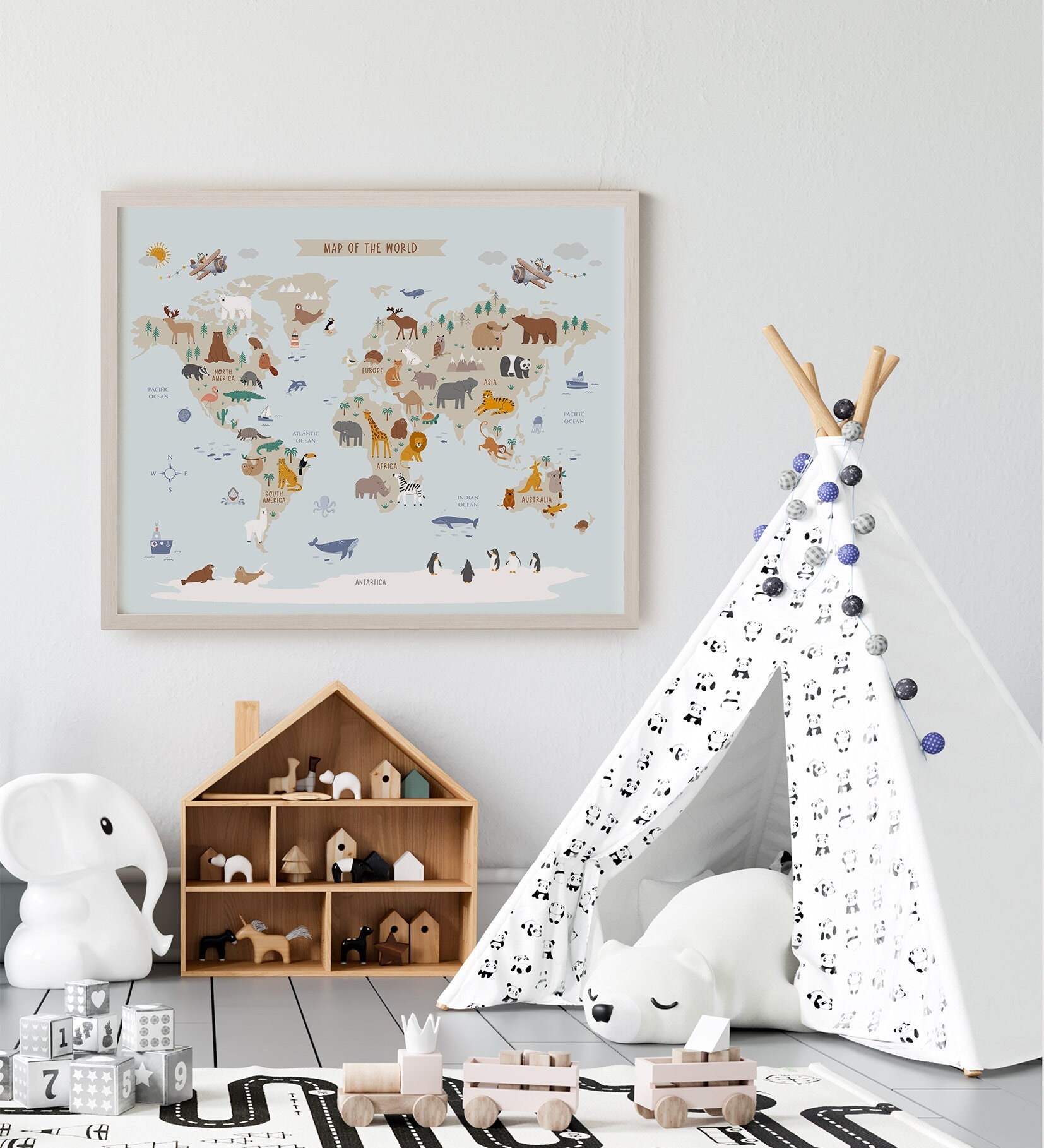 Buy Animal World Map - Large World Map Wall Art for Kids Room ...