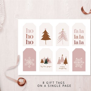 Boho Christmas Gift Tags Set of 8 Printable Holiday Gift Tags Modern Pink Christmas Hang Tags Christmas Favor Tag image 3