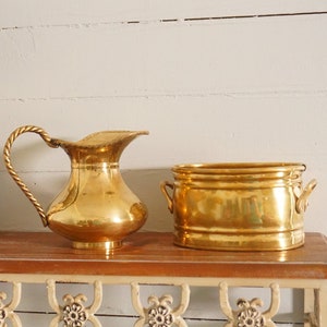 Solid Brass bucket and pitcher, vintage decor
