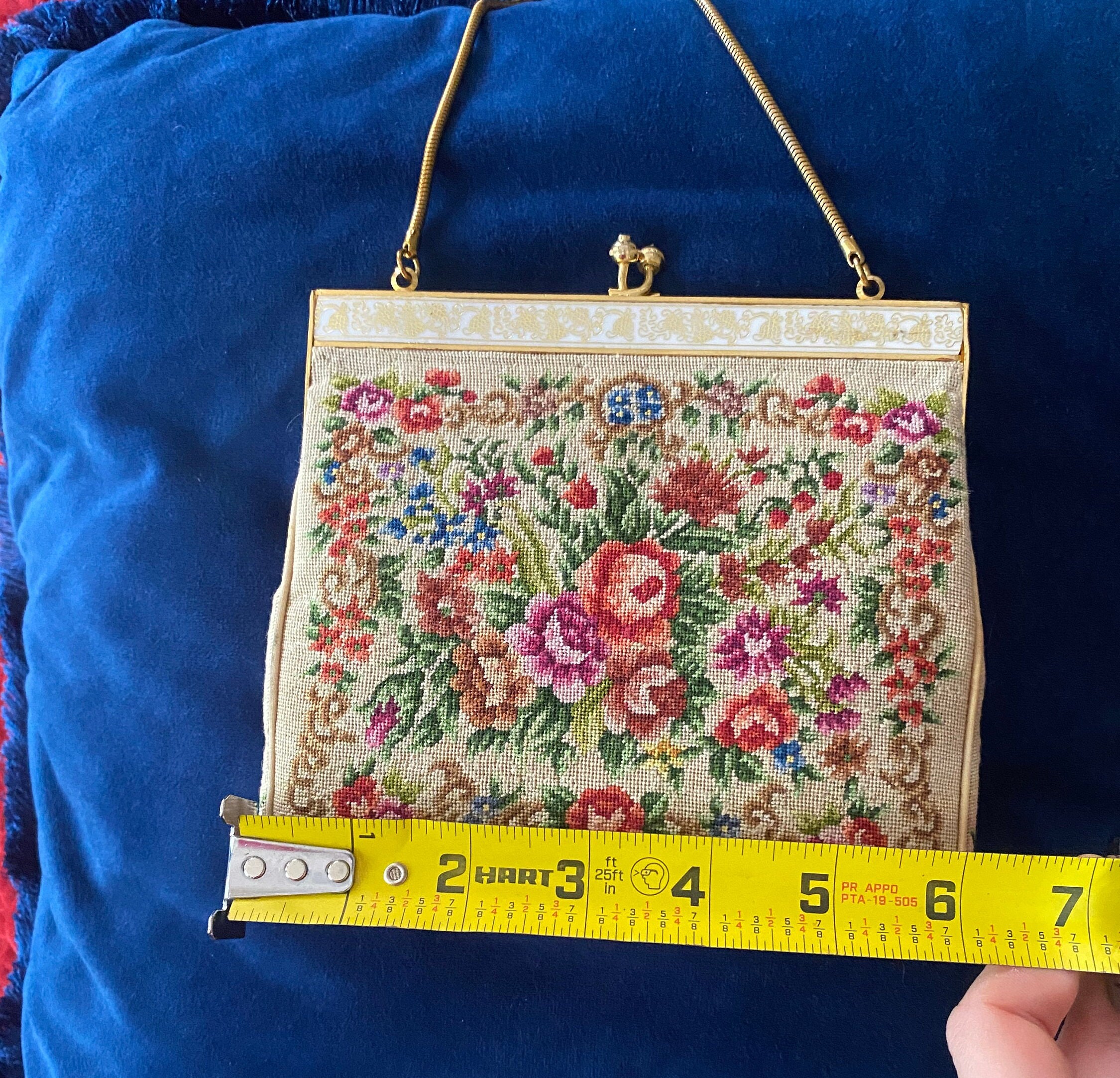 Vintage Needlepoint Purse With Gold Hardware Antique French Etsy