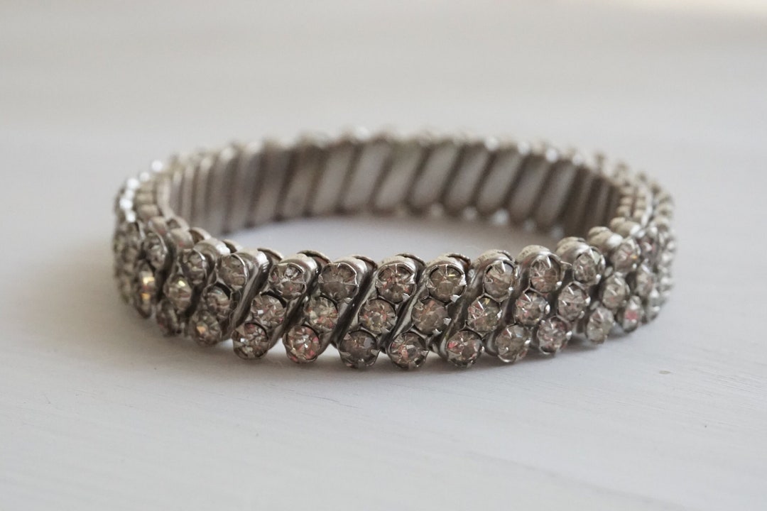 Vintage Silver Rhinestone Stretch Bracelet. Etsy