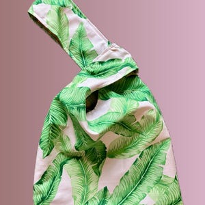 Leafy Spring Japanese Knot Bag Knitting Crochet Project Bag Size Medium