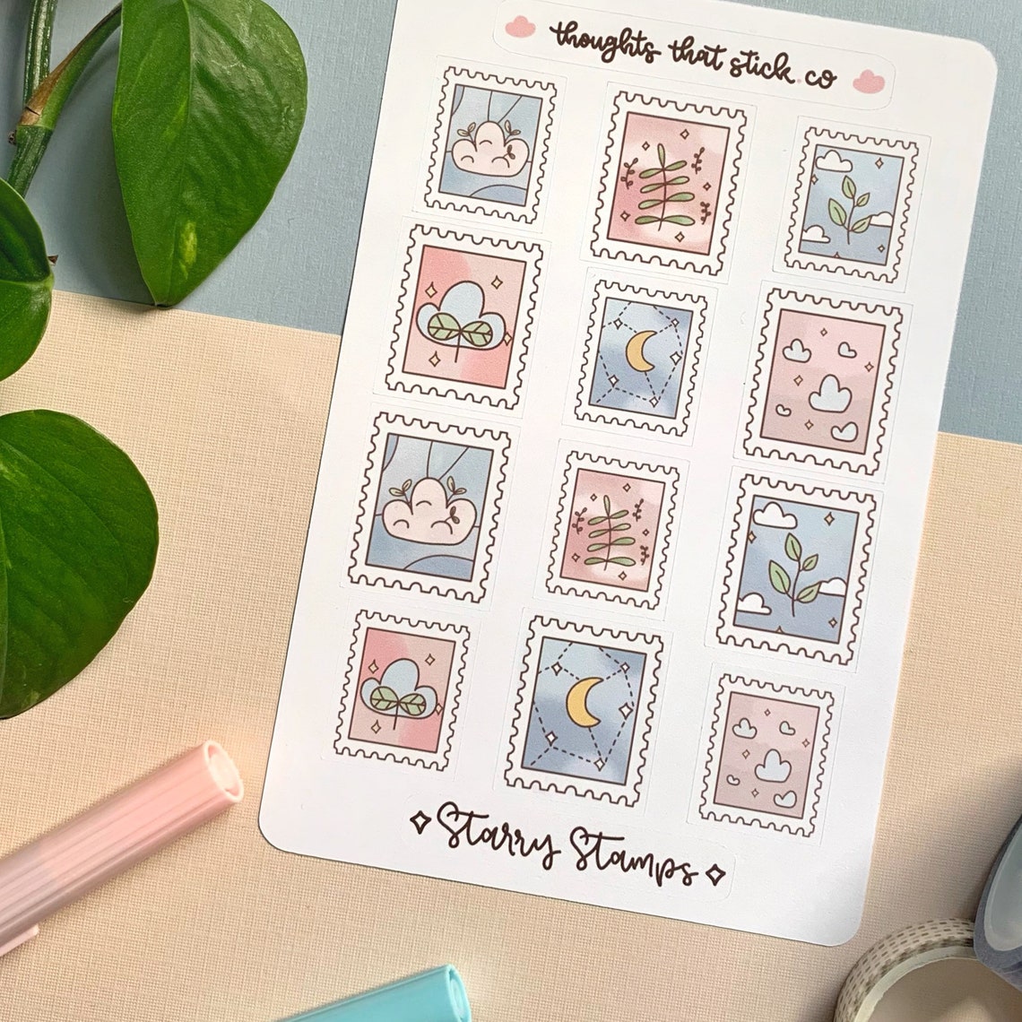 Starry Stamps Sticker Sheet Plant Stamp Stickers Aesthetic Etsy