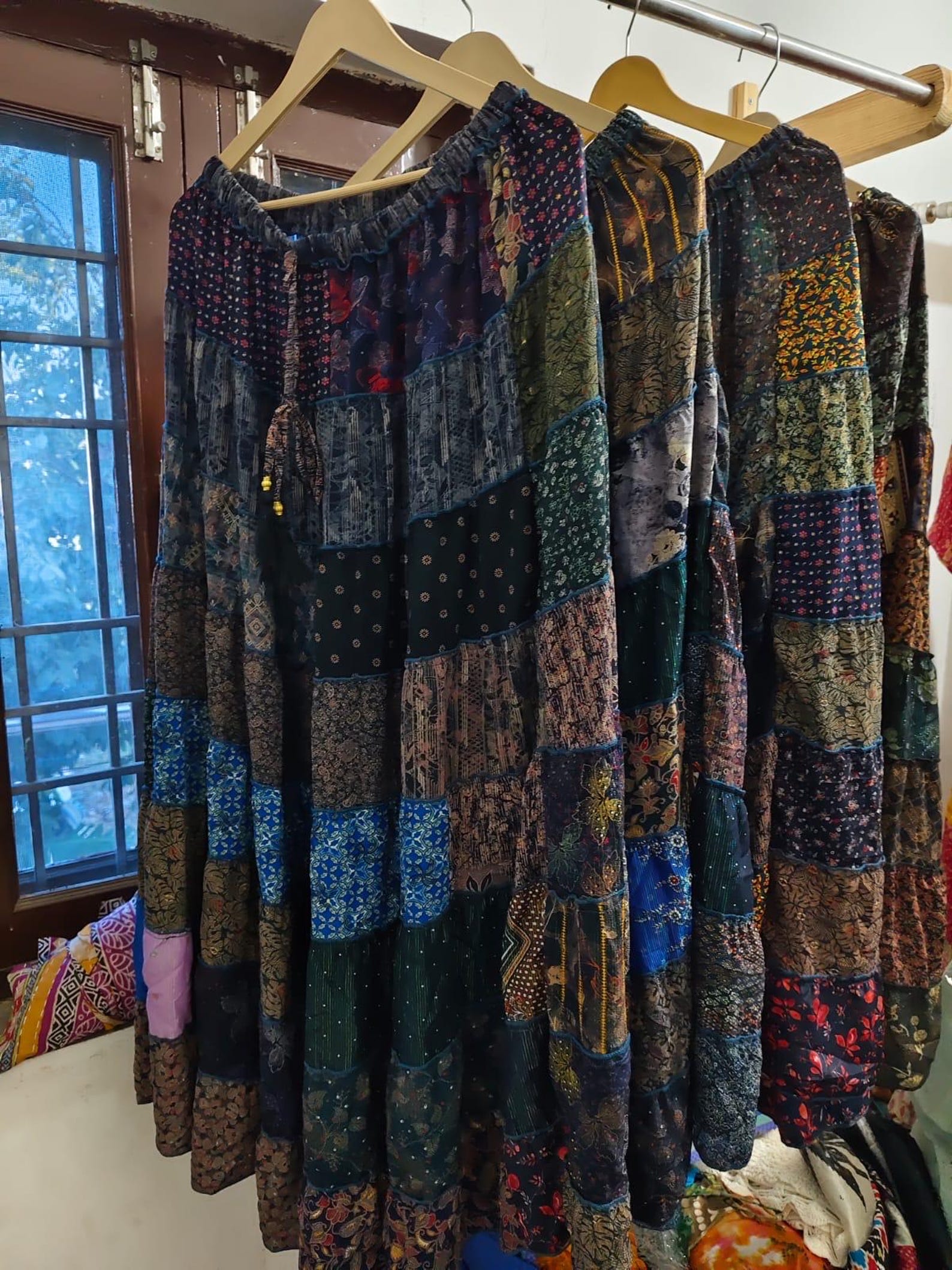 Jupe longue à plusieurs niveaux pour femmes - Bleu poussiéreux
