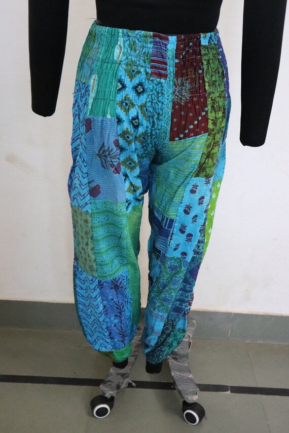 Patchwork pants with pockets for women vintage cotton patchwork boho pajama  joggers indian handmade yoga trouser