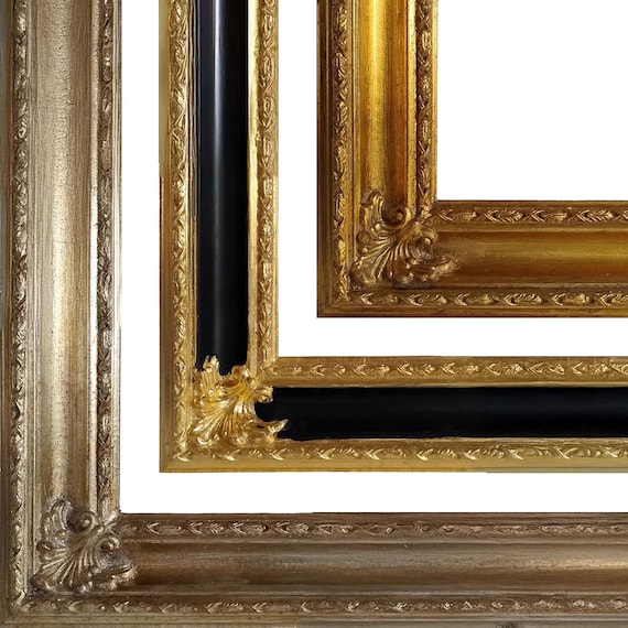 Cornice Artigianale Palatina in Legno Foglia Argento, Foglia Oro e Foglia Oro e Nero Realizzata da Artigiani Stile Raffinato Made in Italy