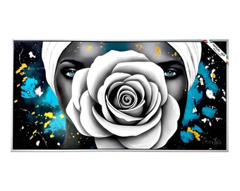 Handgemaakt schilderij op print 124 x 64 cm Verborgen geheim Hedendaagse Siciliaanse kunst Elegant cadeau Moderne inrichting Gemaakt in Italië