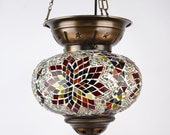 7 Different Color XL Oil Style Chandelier Lamp, Mosaic Turkish Hanging Lamp, Handmade Ceiling Lamp XL Globe