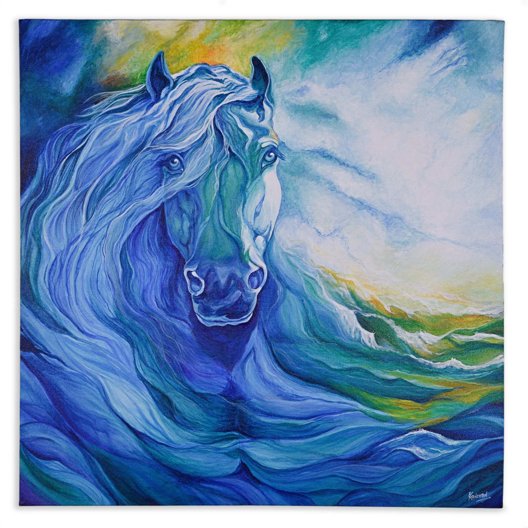 Abstract Blue Horse Painting Acrylic on Canvas Abstract Etsy UK