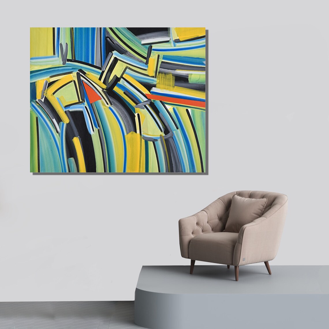 Green Abstract Art Etsy Abstract Geometric Art Large Etsy UK