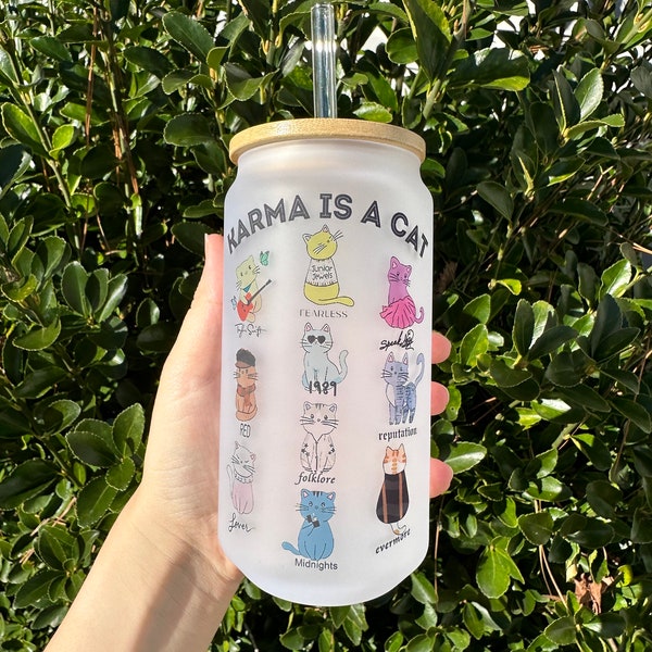 Frosted Glass Can - Swiftie Karma Is A Cat