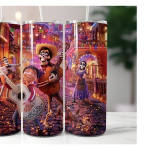 Dias De Los Muertos Tumbler - 20oz Skinny Tumbler with Metal Straw - Coco
