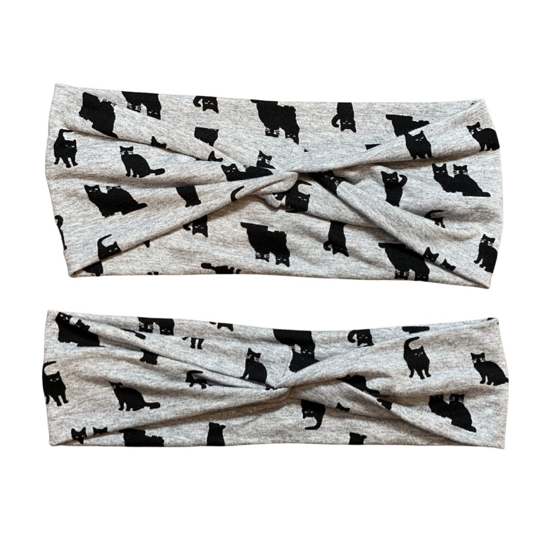 Twist Headband/ Black Cat/ Kittens/ Cat Headband/ Turban Style/ Wide