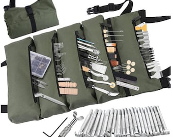 DIY Zubehör für Nähen Stanzen Schneiden Nähen Leder Arbeitswerkzeuge Kit mit Roll Up Werkzeugtasche Stanzwerkzeuge Knöpfe
