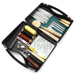 DIY 46 Pcs Professional Leather Craft Tools Kit Hand Sewing Stitching Punch Carving Work Saddle Groover Set Accessories DIY Tool box