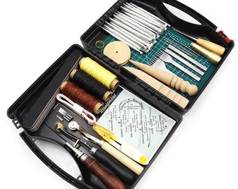 46 stuks professionele lederen knutselset met de hand naaien stiksels ponsen snijwerk zadelgroefset accessoires diy gereedschapskist