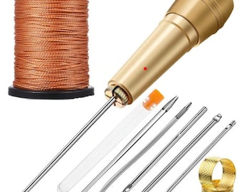 Kit di punteruolo da cucito in pelle con manico in rame – Set di ago e filo di nylon per tela, tende, scarpe e riparazioni fai da te in pelle - Italia