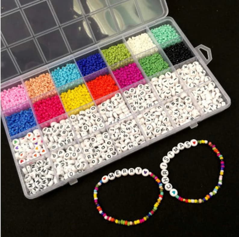 3mm Glass Seed Bead Kit With Alphabet Letter Beads and Heart Etsy