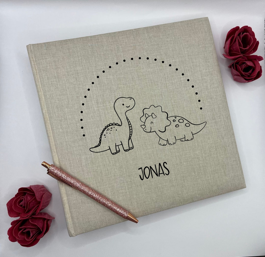 Personalized Photo Album Linen Dinosaurs Birth Gift Photo Album