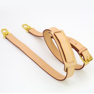 Tan Leather Strap with Yellow Stitching for Petite Louis Vuitton