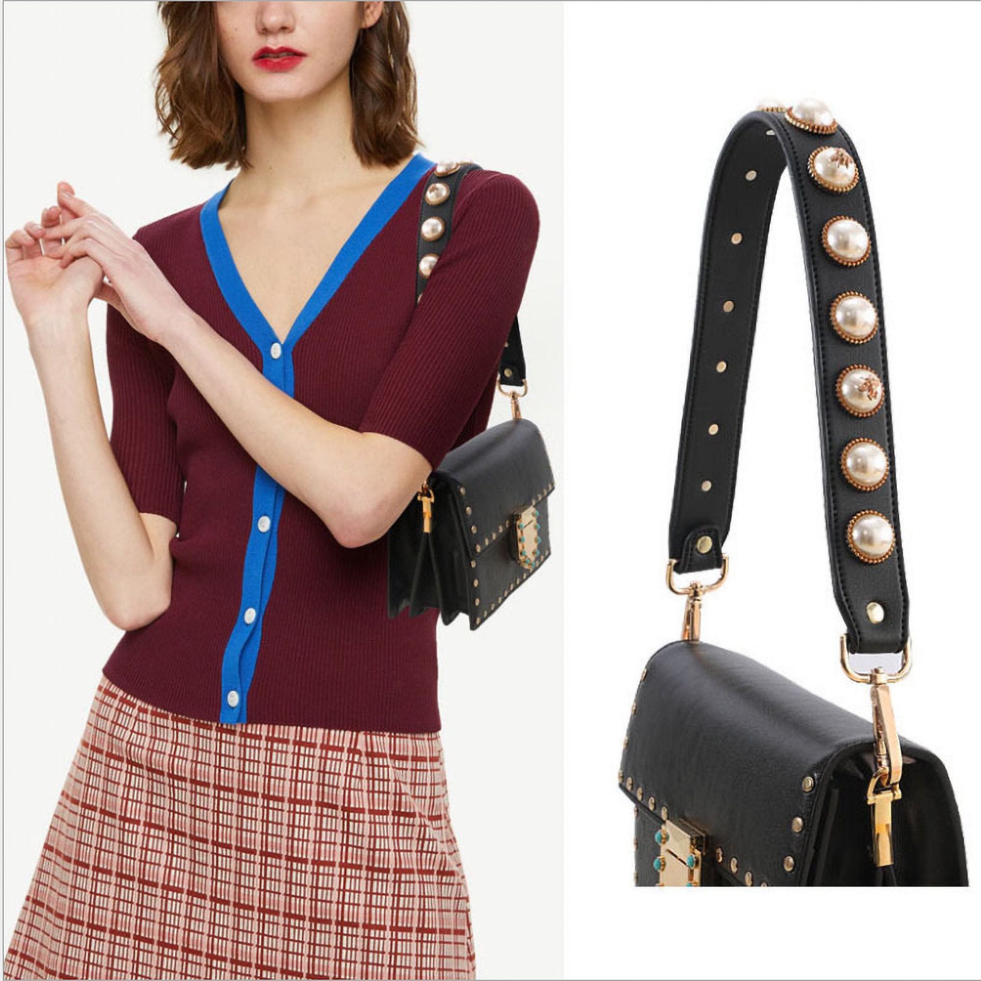 Large Pearl Shoulder Bag Strap w/ Gold Beads – Urban Bling