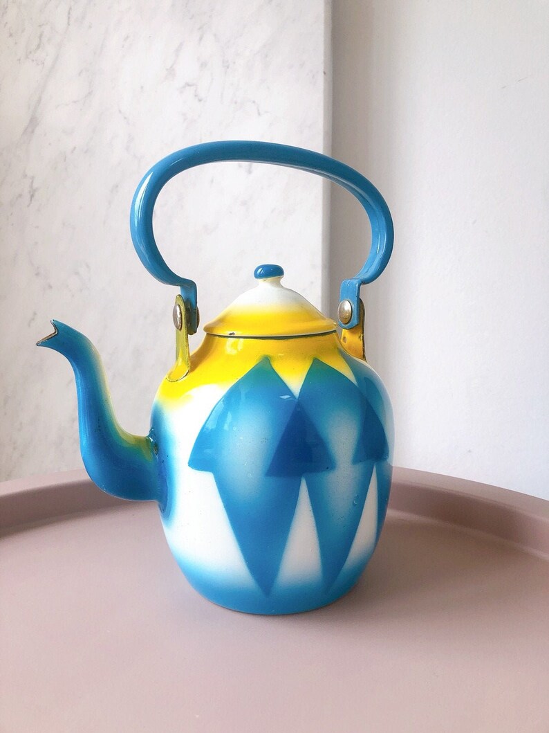 Vintage Enamel Teapot by Emo Celje / Vintage Blue Enamelware / Etsy