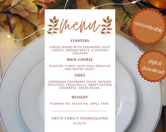 Thanksgiving Menu Template, Thanksgiving Menu, Menu Template, Menu Printable, Fall Menu