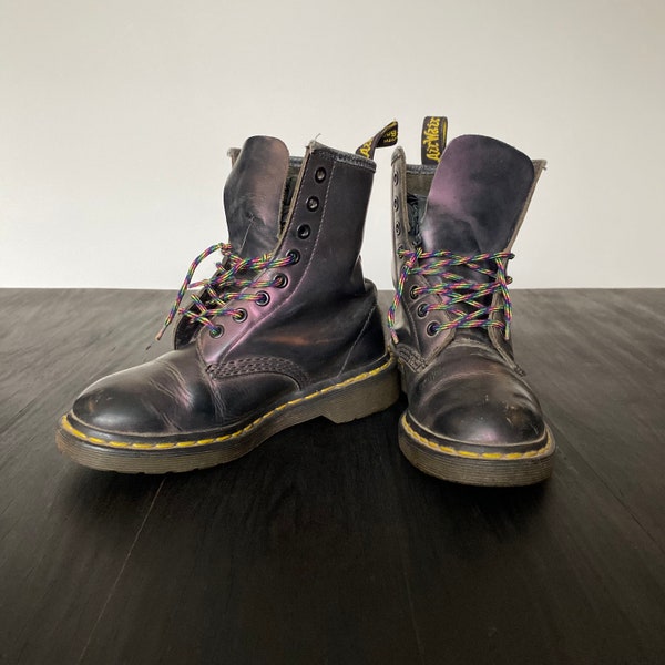 Vintage 90s Y2K Rare Dr Martens Metallic Leather Lace Up Boots