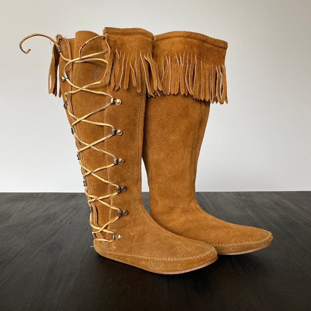 Vintage 70s Handmade Tan Suede Leather Tassel Boots UK3-3.5 - Etsy
