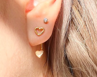 Heart Cutout Stud with Matching Heart Jacket | Popout Heart Stud and Backing Set | 14k gold plated on hypoallergenic brass | sensitive safe