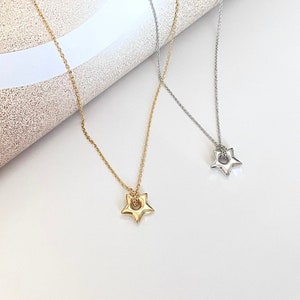 Puffy Star Necklace | 14k gold plated and sterling silver | Delicate and Minimal Hanging Star on Chain