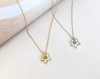 Puffy Star Necklace | 14k gold plated and sterling silver | Delicate and Minimal Hanging Star on Chain