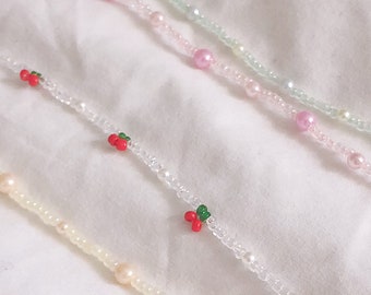 Trendy Seed Bead Pearl/Cherry Necklace/Anklet/Bracelet/Mask Chain