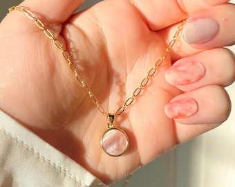 Pink Pearl Pendant on 14k Yellow Gold Plated Hypoallergenic Chain | Tarnish Resistant