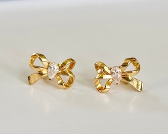 delicate ribbon heart hoop huggies | 18k gold plated - sensitive ear friendly | ballet core