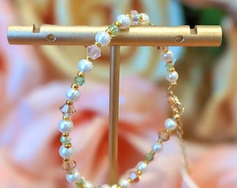 Beaded Pearl and Crystal Bracelet with Gold Extender
