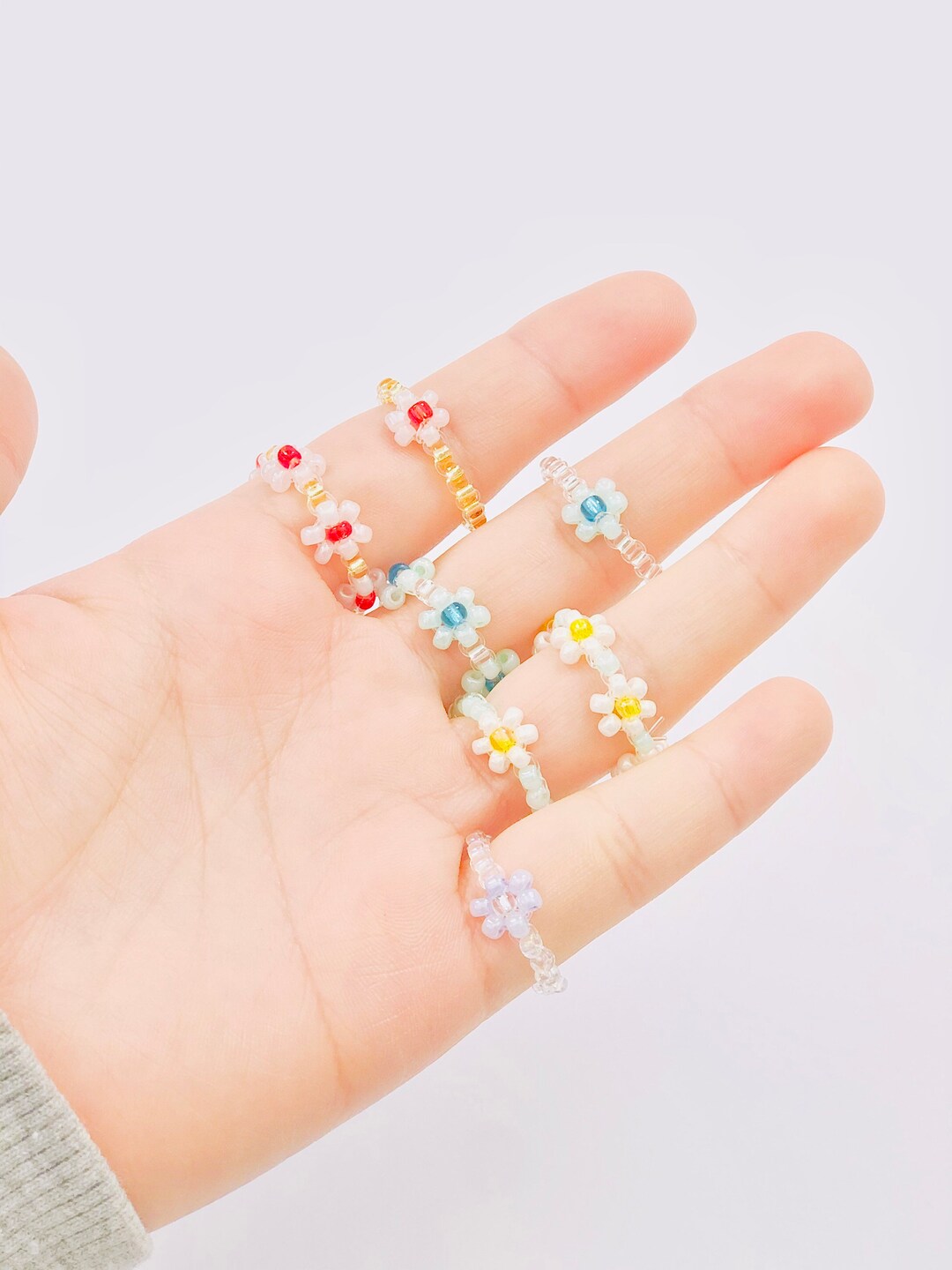 2 Ring Set | Trendy Glass Seed Bead Flower Ring Set - Etsy