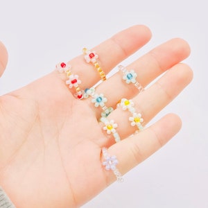 2 Ring Set | Trendy Glass Seed Bead Flower Ring Set