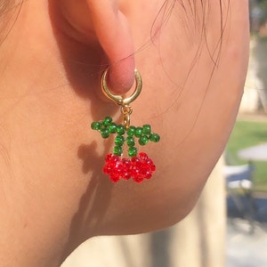 Beaded Gold Cherry Earrings image 1