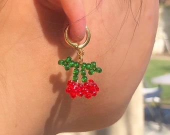 Beaded Gold Cherry Earrings