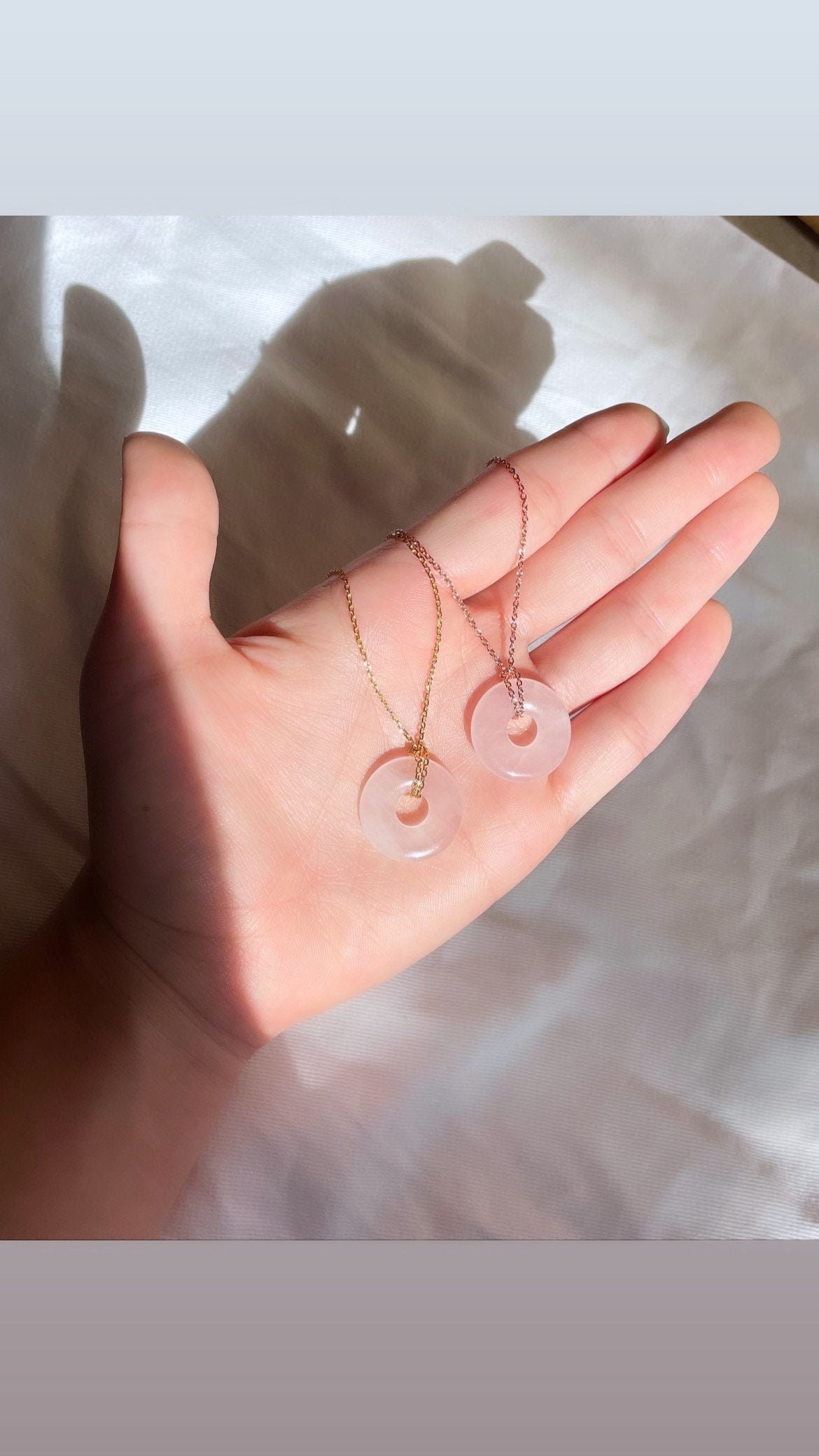 Rose Quartz Donut Chain Necklace Pink Gemstone on Gold/rose Etsy UK