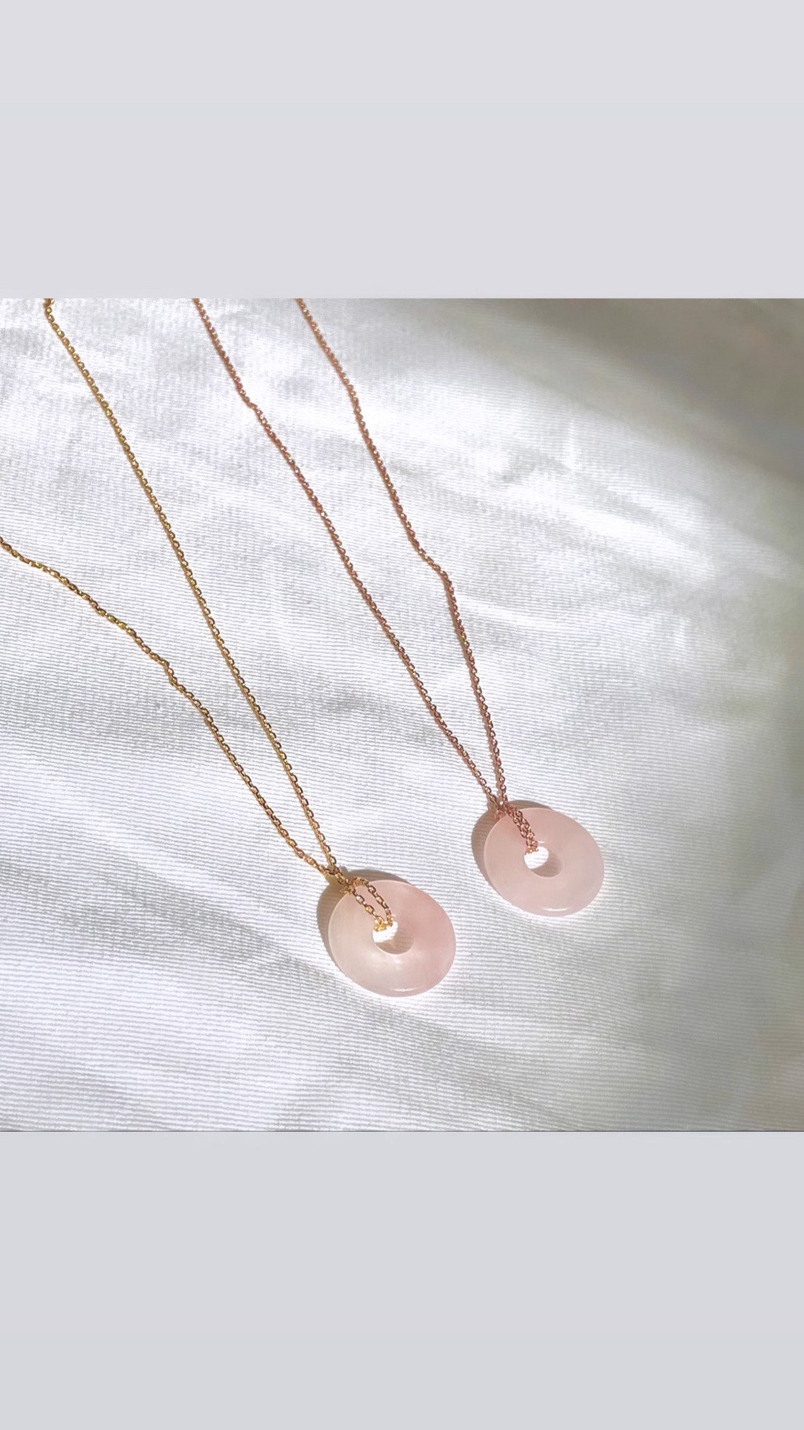 Rose Quartz Donut Chain Necklace Pink Gemstone on Gold/rose Etsy UK