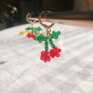 Beaded Gold Cherry Earrings image 4