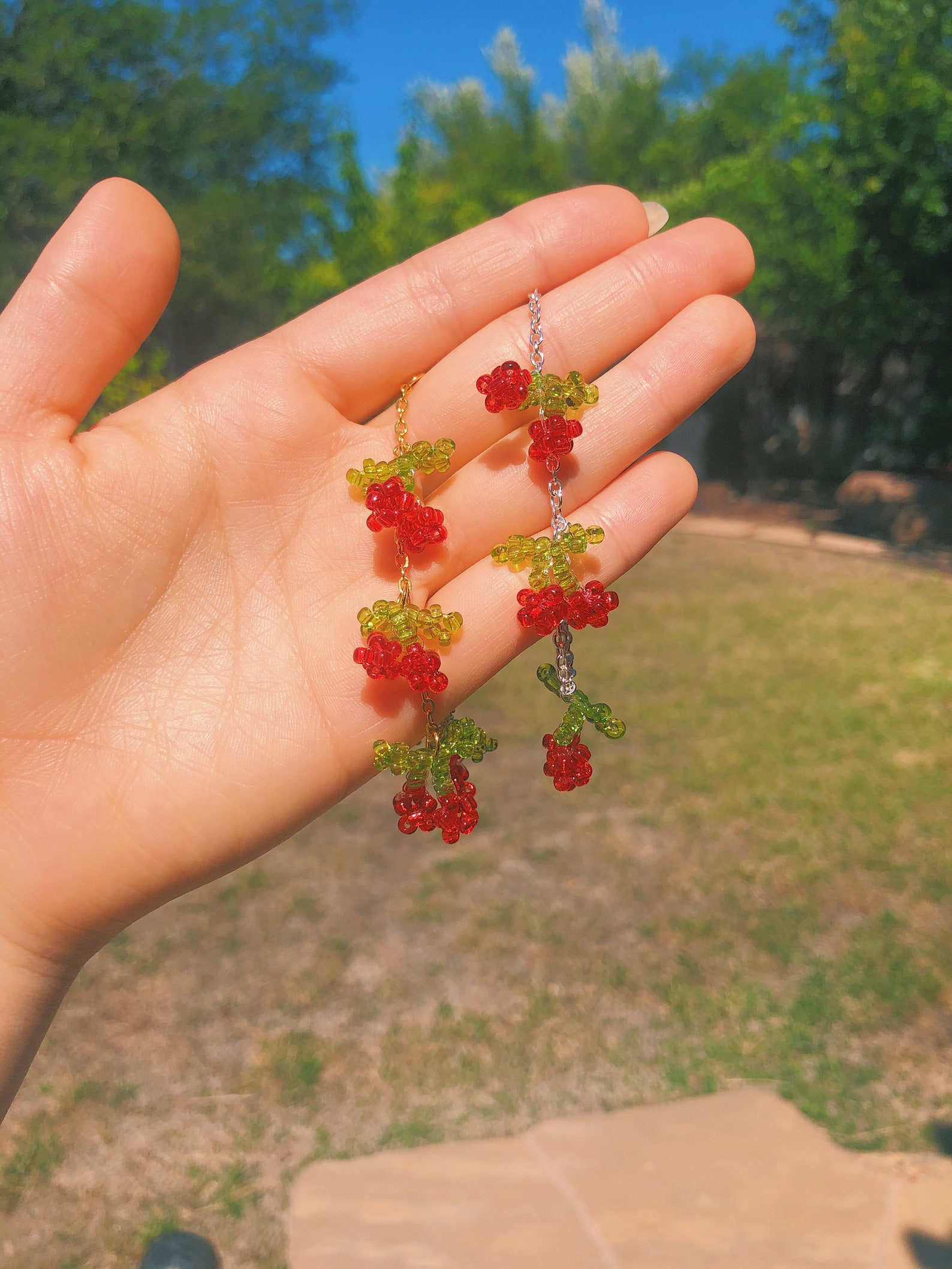 Beaded Cherry Charm Bracelet Etsy