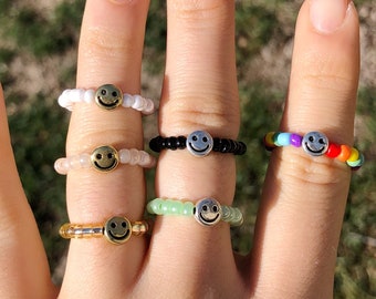 Cute y2k Smiley Face Beaded Rings