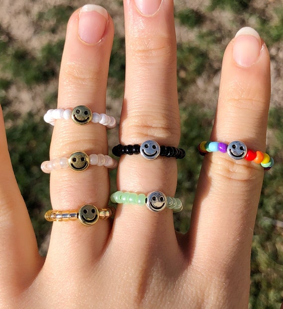 Cute Y2k Smiley Face Beaded Rings Etsy