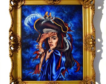 Mendigo ciego, pintura al óleo original enmarcada