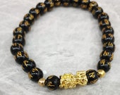 Handmade Feng Shui Bracelet Luck Wealth Buddha Hand Polished Black Obsidian stone Beaded Bracelet hombre Gold Charm Bracelet Gifts