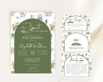 Little Sprout Baby Shower Invitation Bundle, Plant Greenery Baby Shower, Plant Mom Baby Shower, Thank you Card Printable